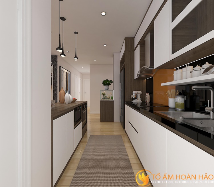 Một vài chi tiết trang trí như lọ hoa, đèn thả trần kiểu dáng lạ mắt tạo nên điểm nhấn sinh động