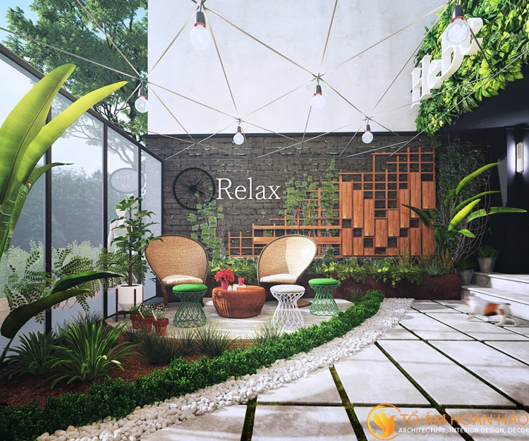 Thiết kế nội thất spa Khu sân vườn nhỏ nhắn nhưng vô cùng xinh xắn với con đường lát đá đẹp mắt