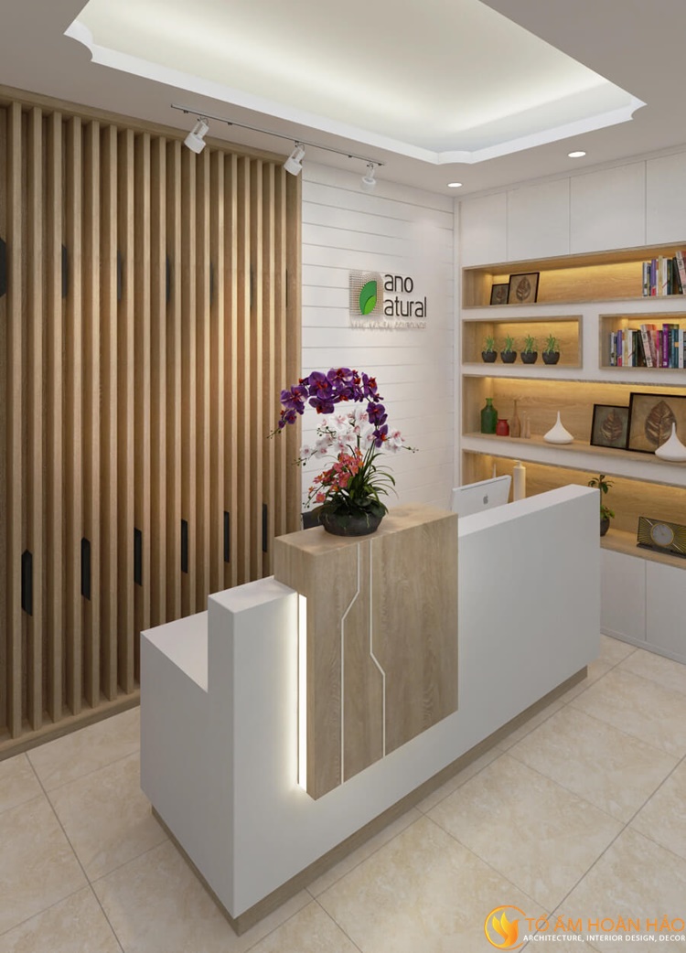 Dự án: Văn phòng dược phẩm Nano - Khu biệt thự Vườn Đào - Lạc Long Quân- Tây Hồ 6 Quầy tiếp khách thiết kế đơn giản nhưng vô cùng đẹp mắt