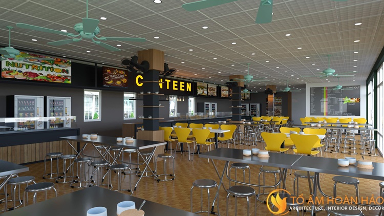 Canteen bênh viện nhi được thiết kế khoa học và đẹp mắt, phù hợp với các tiêu chuẩn thiết kế