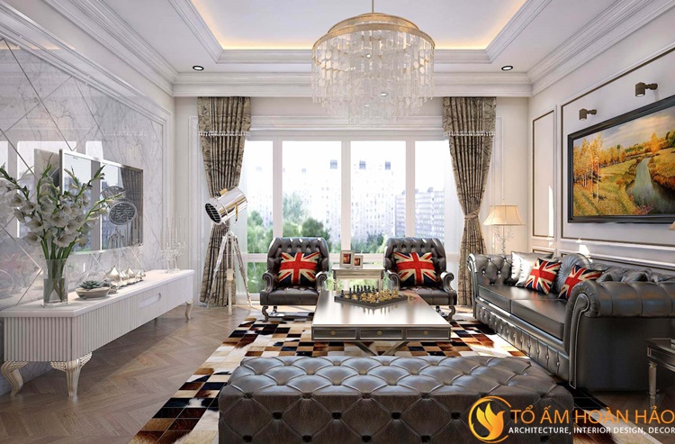 Phần tường trang trí đầy ấn tượng với chất liệu đá cẩm thạch và kính trong 