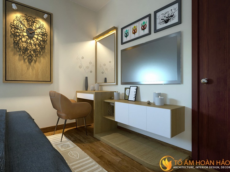 Các chi tiết trang trí như tranh treo tường, đèn thả trần hình khối đều đậm vẻ cá tính và nghệ thuật