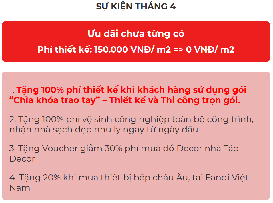 Miễn phí thiết kế nội thất tháng 4