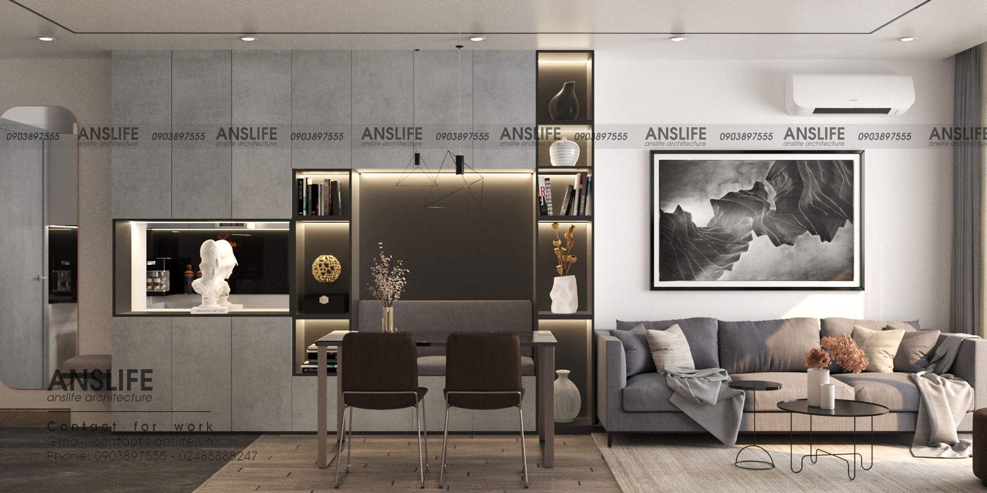 THIẾT KẾ NỘI THẤT CĂN HỘ 72M2 TONE ĐEN - TRUYỀN CẢM HỨNG VỚI KHÔNG GIAN SỐNG CÁ TÍNH, THỜI THƯỢNG 7