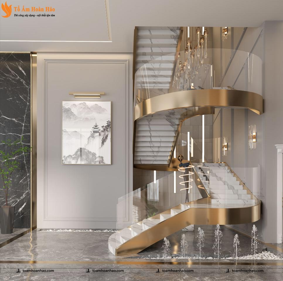 10+ MẪU CẦU THANG ĐẸP MANG PHONG CÁCH LUXURY 13 Mẫu cầu thang đẹp mang phong cách hiện đại