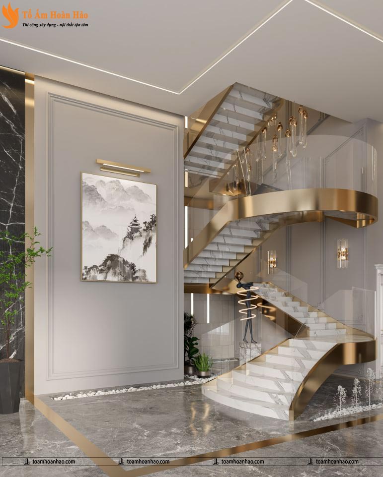 10+ MẪU CẦU THANG ĐẸP MANG PHONG CÁCH LUXURY 14 Mẫu cầu thang đẹp mang phong cách hiện đại
