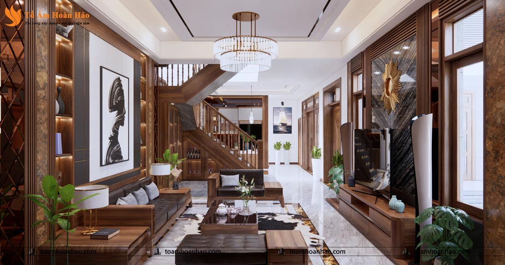 nội thất biệt thự gỗ óc chó